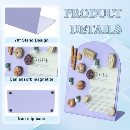 2 Pack Desk Magnetic Bulletin Board Metal Tabletop Memo Souvenir/Photos Display Board Magnet Display Stand for Home School Kitchen Office (2, Purple, ARC) - color: Purple, size: ARC