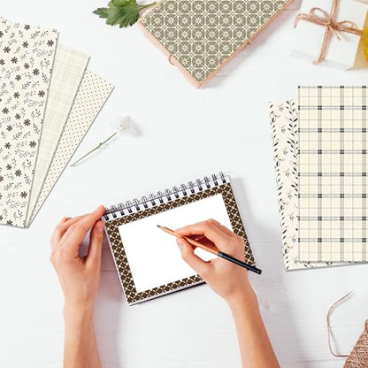 Vintage Neutral Scrapbook Paper Pad 12x12 Inch - 24 Sheets Double Sided Antique White Brown Beige Patterned Craft Paper, Plaid Wood Floral Texture Backgrounds for Albums, Wedding Journals, DIY Crafts