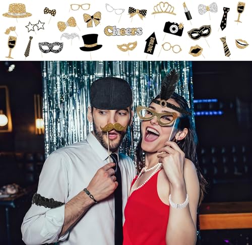 40 Pcs 1920's Party Decoration Couple Cosplay Costume Roaring Retro Costume Including Roaring 20's Photo Booth Props Headband Gloves Gangster Hat Accessories Kit Birthday Theme Party Supplies