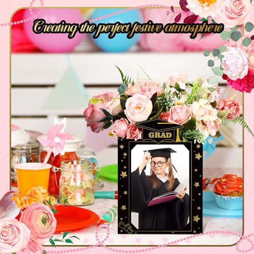 Spiareal 6 Pcs Graduation Photo Centerpieces for Table Class of 2026 Graduation Decorations 6 Inch Picture Display Frame Hollow Picture Props Box for 2026 Congrats Grad Party Favors(Black) - color: Black
