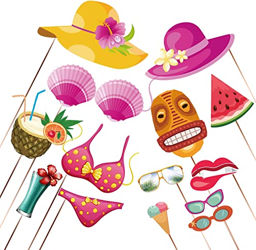 Oarkive 38pcs Luau Photo Booth Props - Paper Material - Party Photobooth Props - Beach Party - Coastal Theme - Decorative Cutout