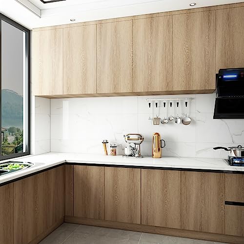 TOTIO 32x315inch Extra Wide Walnut Wood Wallpaper Peel Stick Light Brown Wood Grain Contact Paper Air Guide Slot Design Matte Thickened Self-Adhesive Waterproof Wall Sticker Vinyl Wrap Khaki Brown - color: Warm Brown, size: 32" x 315"