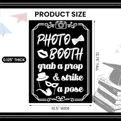 Briwooody Photo Booth Sign with Stand Retro Background Table for Indoor and Outdoor Party Theme Event Photography Props Desktop Decoration Supplies - style: Classic
