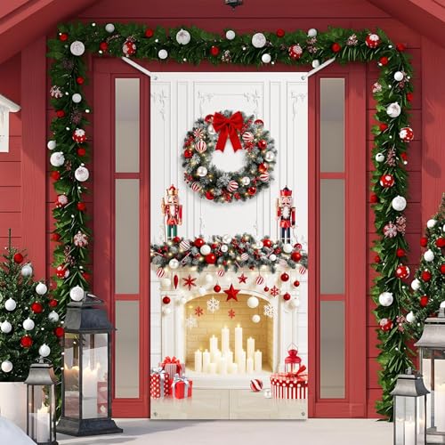 Buryeah Christmas Door Cover Decoration Christmas Fireplace Door Cover Xmas Nutcracker Banner Backdrop Photo Booth Prop Background for Winter Xmas Holiday New Year Party 6.5 x 3 Feet(Classic) - style: Classic
