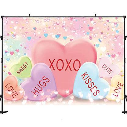 7x5ft Valentine's Day Backdrop Sweethearts Candy Conversation Hearts Photography Background for Baby Shower Kids Family Valentine's Day Party Photo Studio Props