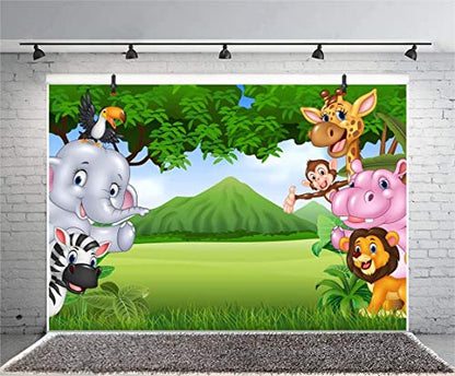 Leyiyi Africa Zoo Summer Scenery Backdrop 9x6ft Photography Backdrop Cute Animals Green Endless Lawn Children Baby Birthday Party Backdrop Kids Infant Room Decor Children Baby Portraits Studio Props - size: 9x6ft