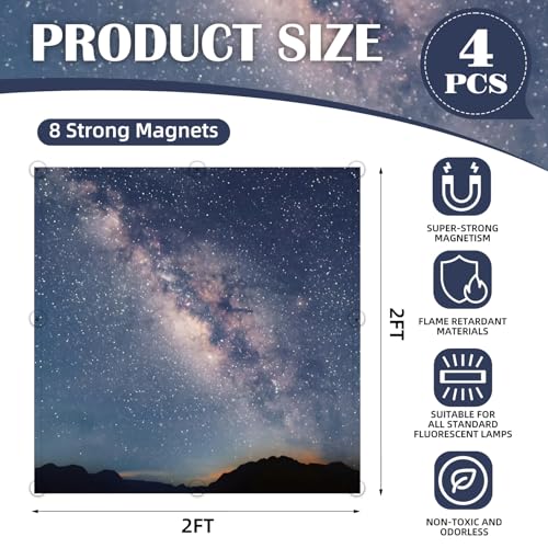 ANGSYLTH 2 x 2 Feet Fluorescent Light Covers - 4 Pcs Covers for Ceiling Lights, Magnetic Light Filters for Classroom, Office, Hospitals, Home (Starry Sky) - color: Starry Sky