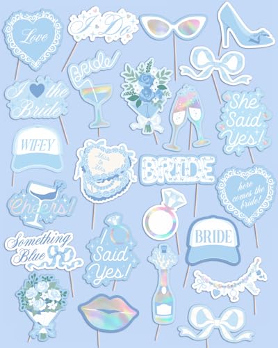 xo, Fetti Something Blue Bach & Bridal Shower Photo Props - 24pc | Bachelorette, Bridal Shower, Photo Booth, Something Blue, Bride to Be, Engagement Party, Blueprint Decorations, Photo Booth Props