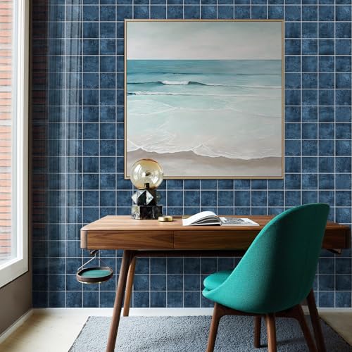 Peel and Stick Tiles for Kitchen Backsplash, New Upgrade Design 9" x9"SPC Square Marble Tiles, Marble Blue Premium Mosaic Tiles,(5-Sheet) - color: Blue, size: 5-sheet