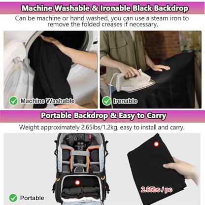 Black Backdrop 10 X 10 Ft, Solid Black Photo Backdrop, High Density Polyester Fabric Pure Black Backdrop Curtain Screen, Collapsible Seamless Black Background for Photoshoot Party Video Studio - color: black backdrop, size: 10x10ft