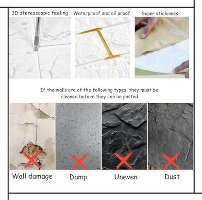 3D Wall Panels Peel and Stick in Red White Stone, 20 PCS XPE Foam 3D Wallpaper, Faux Brick Wall Panels for Bedroom, Stairs, Kitchen - color: Red Brick, size: 20PCS