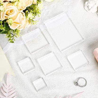 Amyhill 6 Pcs Acrylic Blocks Wedding Flat Lay Props Acrylic Styling Photography Clear Stamp Display Block Set Props Wedding for Scrapbooking Crafts(Square) - style: Square