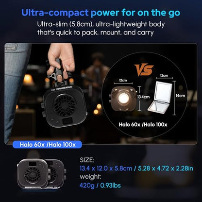 Amaran Halo 60X COB Led Video Light 63W Bi-Color 2700k-6500k,3,270 lux@ 1m (Bare),Ultra-Compact Travel Light,USB-C PD Power,App/NFC Control, Bowens Mount for YouTube TikTok Studio(60, Watts)