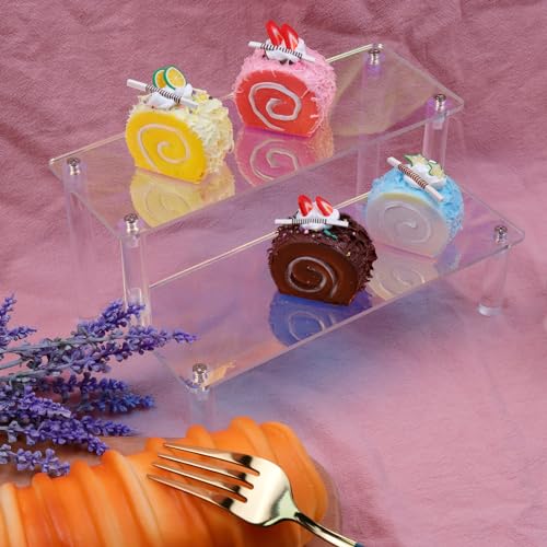 MY MIRONEY 2 Tier Iridescent Acrylic Display Stand for Figurines, Collectibles, Makeup & More (7.87" x 5.04" x 3.94") - size: 7.87" X 5.04" X 3.94"