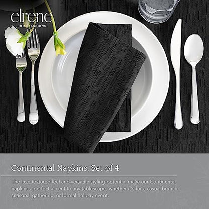 Elrene Home Fashions Continental Solid Textured Water- and Stain-Resistant Napkins, Set of 4, Black - color: Black, size: 17" x 17" (Set of 4)