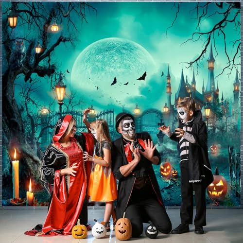 Happy Halloween Party Photo Background - 10x10ft Scary Cemetery Graveyard Skeleton Spooky Ghost Banner Decorations for Kids & Adults - size: 10x10ft