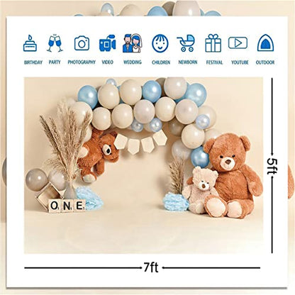 Bear Newbown 1st Birthday Cake Breakup Balloon Baby Backdrop Decoration Photo Studio Photocall 1st Birthday Party Banner Cake Smash Photo Prop,7x5ft - size: 7x5ft