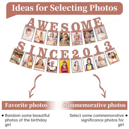 Pre-strung Awesome Since 2013 Photo Banner Birthday Decorations for Girls Women- Pink Rose Gold Glitter Happy 13th Birthday and Anniversary Decorations Party Supplies - style: Pink Rose Gold 13th