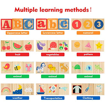 ABC Wooden Building Blocks for Toddlers 1-3 Large, 26 PCS Alphabet & Number Stacking Blocks, Educational Learning Toys for Boys Girls Kids Gifts 1.65'' - style: 26 abc blocks
