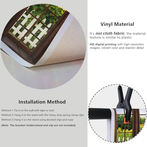 YongFoto 8x6ft Spring Window Scenery Backdrop Sunflowers Garden Rustic Fence Nature Landscape Photography Background Girl Woman Birthday Party Baby Shower Kids Adults Portrait Photo Studio Props - color: Green 4, size: 8x6ft