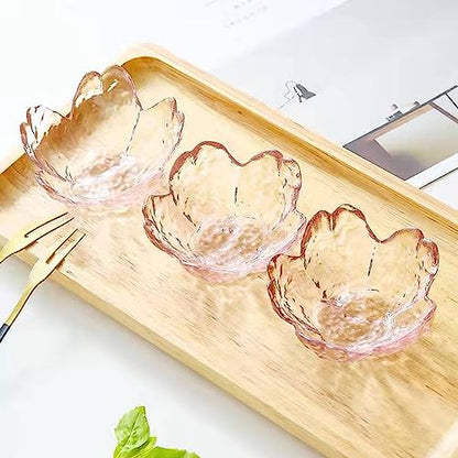 4 Pack Sakura Sauce Dishes Set, Pink Cherry Flower Crystal Glass Appetizer Plates Dipping Bowls Tasting Dishes Serving Dish Seasoning Saucers Bowl Little Bowls Ice Cream Snack Sushi Soy Condiment Dish - color: Glass Sakura