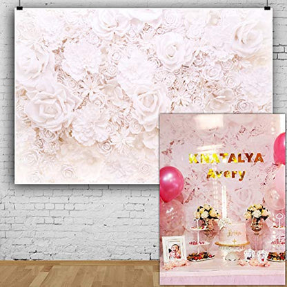 AOFOTO 6x4ft White Flowers Wall Backdrop Elegant Roses Romantic Wedding Decor Bridal Shower Photography Background Baby Girl Artistic Portrait Valentines Mother's Day Photoshoot Studio Props Wallpaper - size: 6x4ft