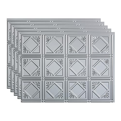 FASÄDE Traditional Style/Pattern 4 Decorative Vinyl 18in x 24in Backsplash Panel in Argent Silver (5 Pack) - color: Argent Silver, size: 5 Pack