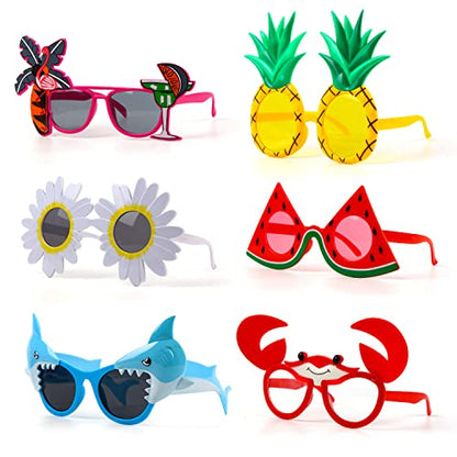 FINGOOO Hawaiian Luau Party Sunglasses, 6 Pairs Summer Pool Tropical Beach Funny Sunglasses Glasses for Adults Kids Luau Party Favors