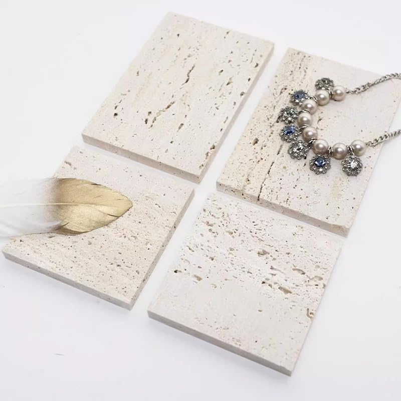 Natural Travertine Stone Display Tiles, Decorative Photography Props for Jewelry, Cosmetics, Home Decor, Beige Stone Blocks (10cm*10cm) - size: 10cm*10cm