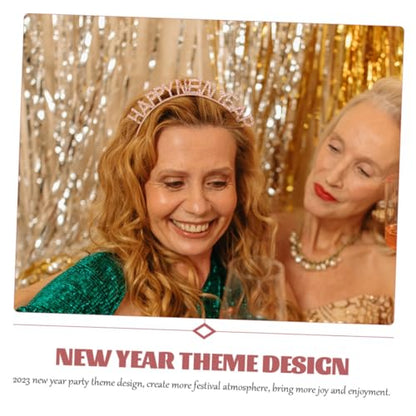 New Year Headbands 2pcs Glitter Party Hair Accessories with Rhinestones, Silver and Rose Gold Colors, Women’s Spring Festival Photo Booth Props