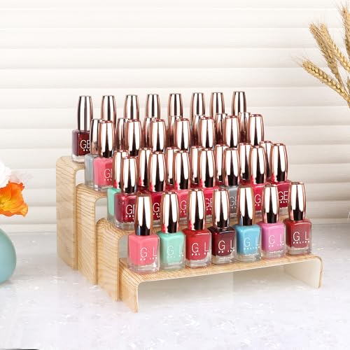 ELEGANTLIFE Acrylic Display Risers Set of 4, 4-Level Tiered Display Stands for Cupcakes, Small Figures & Jewelry, Compact Countertop Display Shelf, Multiple Colors Available (Light Wood Grain) - color: Light Wood Grain