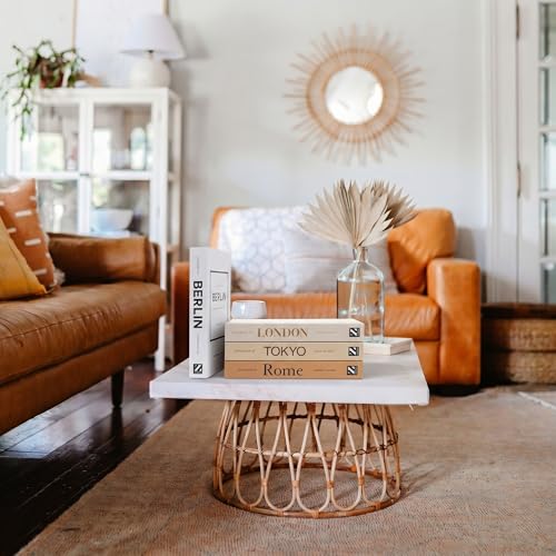 PROBENEX Warm Mocha Faux Decorative Books Set of 4 – Modern Farmhouse Brown Coffee Table Book Stack | Rustic Neutral Shelf Decor for Cozy Living Room, Bedroom & Country Modern Home Styling - color: Mocha_medium