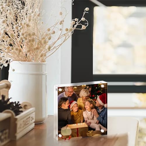AMEITECH 5x5 Acrylic Picture Frame 2 Pack, Clear Double Sided Frameless Photo Frame with Magnetic, Free Standing Desktop Acrylic Frame Display, Lucite Frame with Gift Box Package - size: 5 X 5 Inch