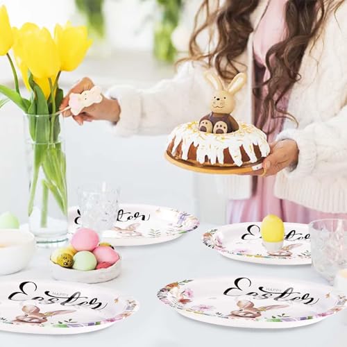 50PCS Easter Oval Paper Plates Easter Decorations 10" X 12" Large Easter Bunny Paper Plates Disposable Easter Party Plates Bunny Egg Flowers Tableware for Spring Easter Holiday Party Supplies - style: 50PCS Easter Oval Kit