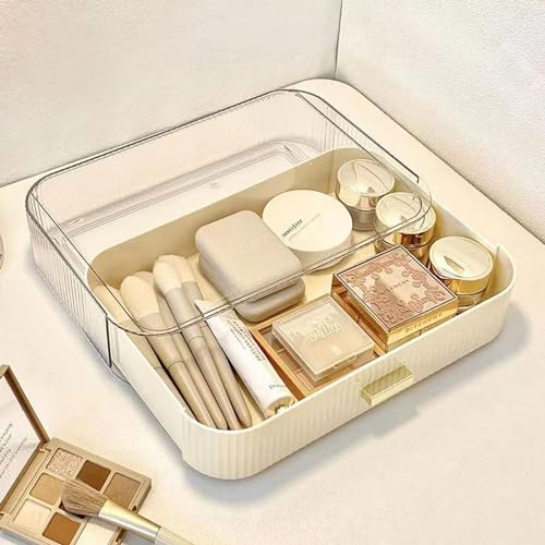 Stackable Makeup Organizer Drawers, Bathroom Vanity Organizers and Storage, Ideal for Desk and Dresser Countertops, Great for Cosmetics, Skincare, Lipsticks, Nail Care, Cream - color: Cream, size: Drawer Only