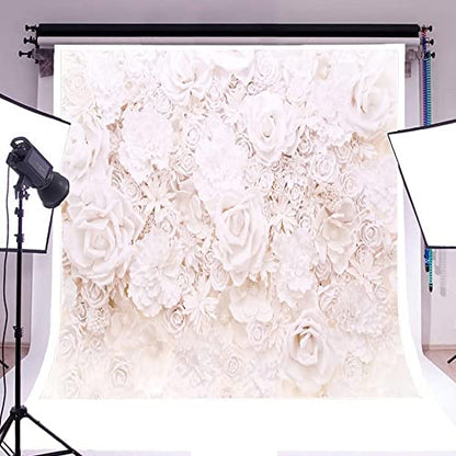 AOFOTO 10x10ft White Flowers Wall Backdrop Elegant Roses Romantic Wedding Bridal Shower Photography Background Baby Shower Party Valentines Mother's Day Photo Banner Studio Props Wallpaper - size: 10x10ft