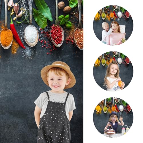10x8ft Condiment Spice Backdrop Scoop Colorful Condiment Seasoning Food Cooking Material Black Plate Photography Background Party Conference Cuisine Video Studio Photo Props Polyester - size: 10x8ft-polyester
