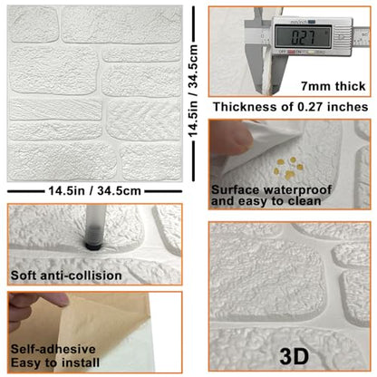 YU LI 3DH 3D Wall Panels Peel and Stick Faux Stone Wall Panel White 20-Pack Faux Brick Self-Adhesive Wallpaper 3D Foam Brick Wallpaper - color: Gray, size: 20PCS
