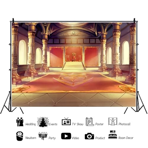 9x6ft Luxury Palaces Photo Backdrop Ancient Royal Throne Golden Hall Carpet Marble Pillar Photography Background Wedding Birthday Kids Costume Party Princess Prince King Queen Portrait - size: 9x6ft