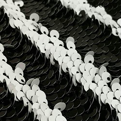 DUOBAO Sewing Fabric by The Yard Black to White Changing Color Reversible Sequin DIY Fabrics Flip High Density Sequins for Wedding Dress - color: Black to White, size: 1 Yard