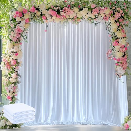 Wokceer White Backdrop Curtain for Wedding Parties 3 Pack 10x10FT Wedding Curtains Photo Backdrop Drapes Polyester for Photoshoot Baby Shower Birthday Party Curtains Background 6 Panels 5x10FT - color: White, size: (3 Pack)10FTx10FT