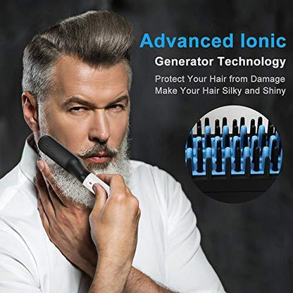 Electric Beard/Hair Straightener Brush Comb, Hot Tools Hair Flat Curling Iron, Fast Shaping for Beard Grooming And Hair Styling for Men, White