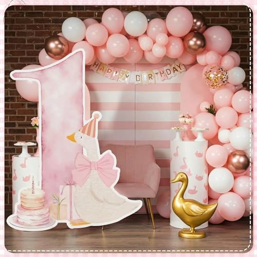 Croblissful One Silly Goose Party Decorations 1st Birthday Backdrop Duck Animal Background Prop for Birthday Baby Shower Party Supplies(Watercolor Pink,One Goose) - color: Watercolor Pink, style: One Goose