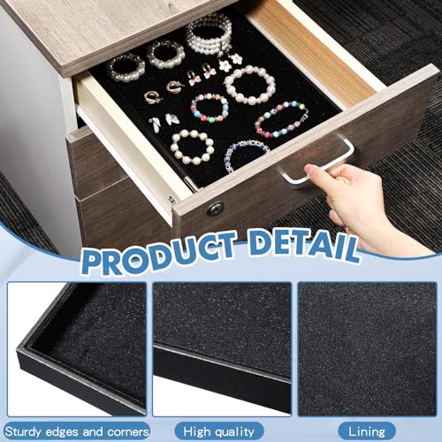 Quelay 6 Pcs Velvet Stackable Jewelry Tray Showcase Display, Jewelry Organizer Tray Bracelet Ring Earring Necklace Organizer Empty Plate for Drawers Countertop (Black) - color: Black