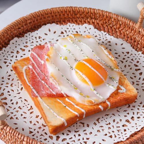 1Pc Artificial Fried Egg Toast Realistic Fake Toast Bread Simulation Bread Slice Model Photography Prop for Home Kitchen Party Shop Display Decoration