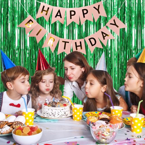 3 Pack Green Backdrop Tinsel Curtain Party Streamers Jungle Party Decorations Foil Fringe Green Backdrop for Birthday Christmas Dinosaur Animal St Patrick's Day Football Party Decorations - color: Green
