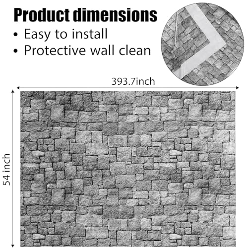 Chuangdi Brick Stone Wall Stone Wall Scene Setter Brick Sheet Wallpaper Curtains Door Removable Tablecloth Photo for Halloween Mardi Gras Party Home Decoration(2 Sheet,4.5 x 33 Ft)