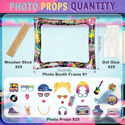 90s Inflatable Photo Frame & Props, 25Pcs Back to The 90s Photo Booth Props with Inflatable Selfie Picture Frame for 1990s Throwback Birthday Party Supplies - color: 90s