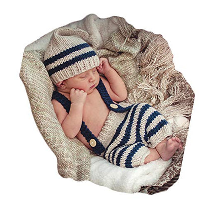 Fashion Cute Newborn Boy Girls Baby Costume Outfits Photography Props Hat Pants - color: Beige