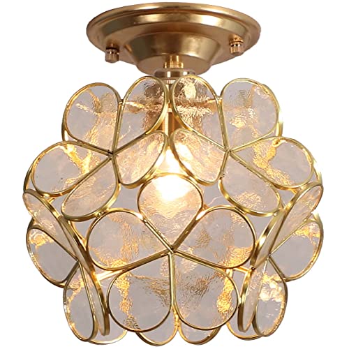 Bieye L10825 Flower Petals Tiffany Style Stained Glass Close to Ceiling Light for Home Decor (Clear, 8" Cherry Blossom) - color: Clear, size: 8" Cherry Blossom